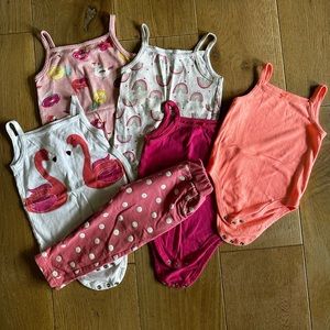 SOLD - Garanimals Summer tank onesies lot with pair of polka dot pants - 18-24m